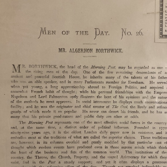 1871 Vanity Fair Spy Men Of The Day, No. 26 “The Morning Post” Lithograph - Picture 5 of 7